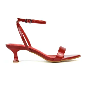 Antonia Strappy Party Kitten Low Heel Sandals in Red Patent