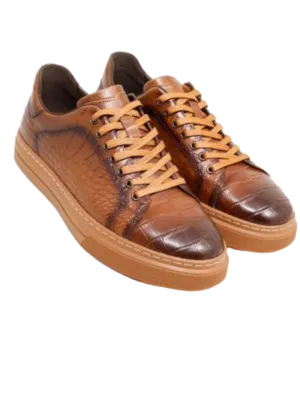 Barabas Serpent Flash Men's Cognac Lace-Up Casual Sneakers Genuine Leather