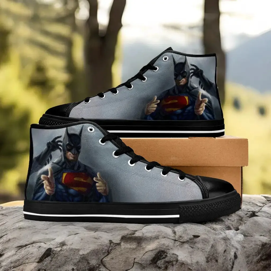 Batman Superman Shoes High Top Sneakers for Kids and Adults