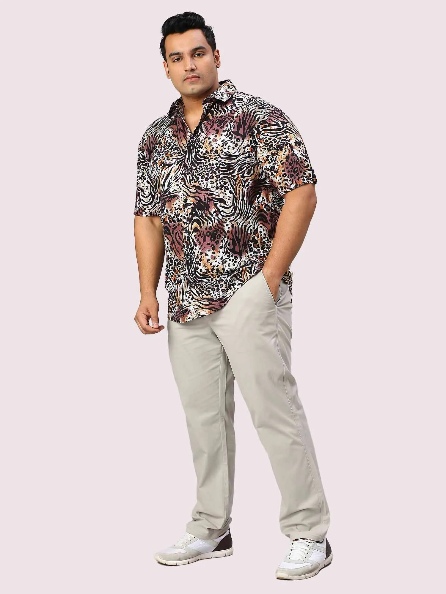 Beastly Printed Half Sleeve Men's Plus Size Shirt