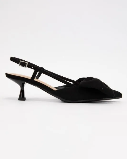 Big Bow Pointed Toe Sling Back Kitten Heel