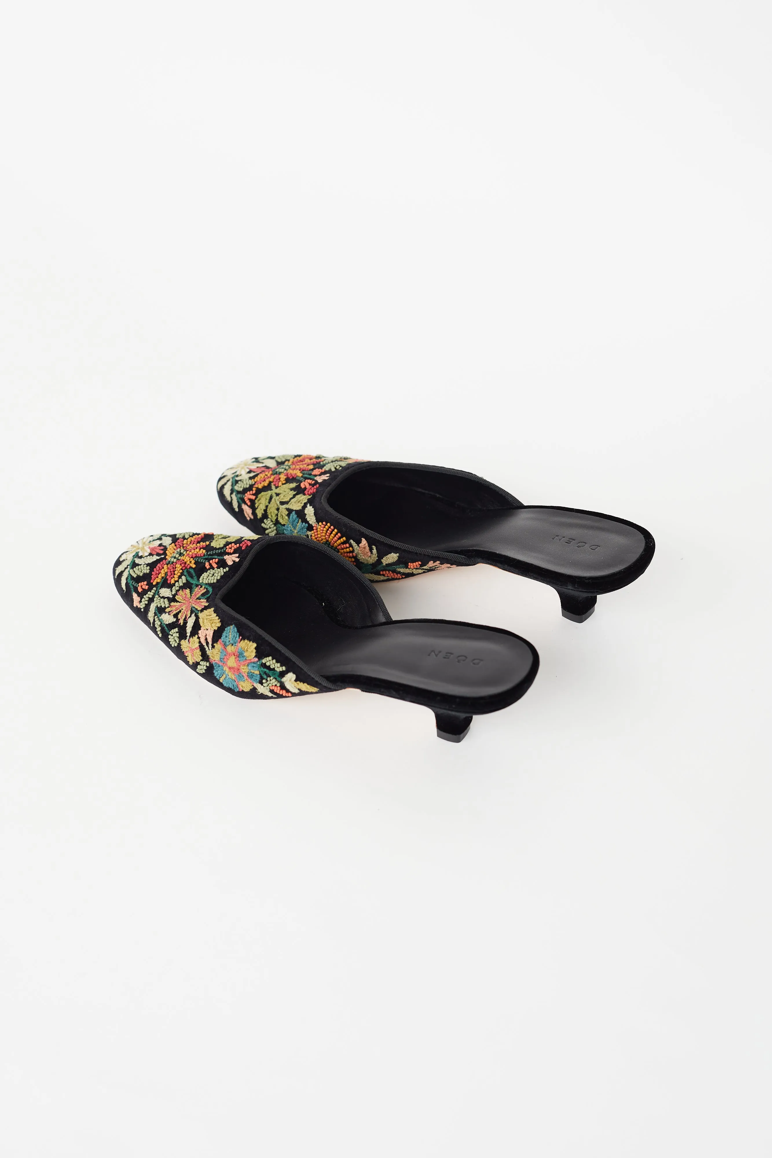 Black & Multicolour Velvet Embellished Mule