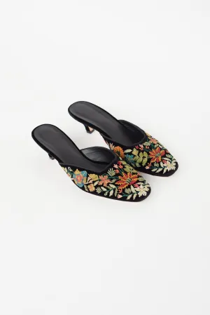 Black & Multicolour Velvet Embellished Mule