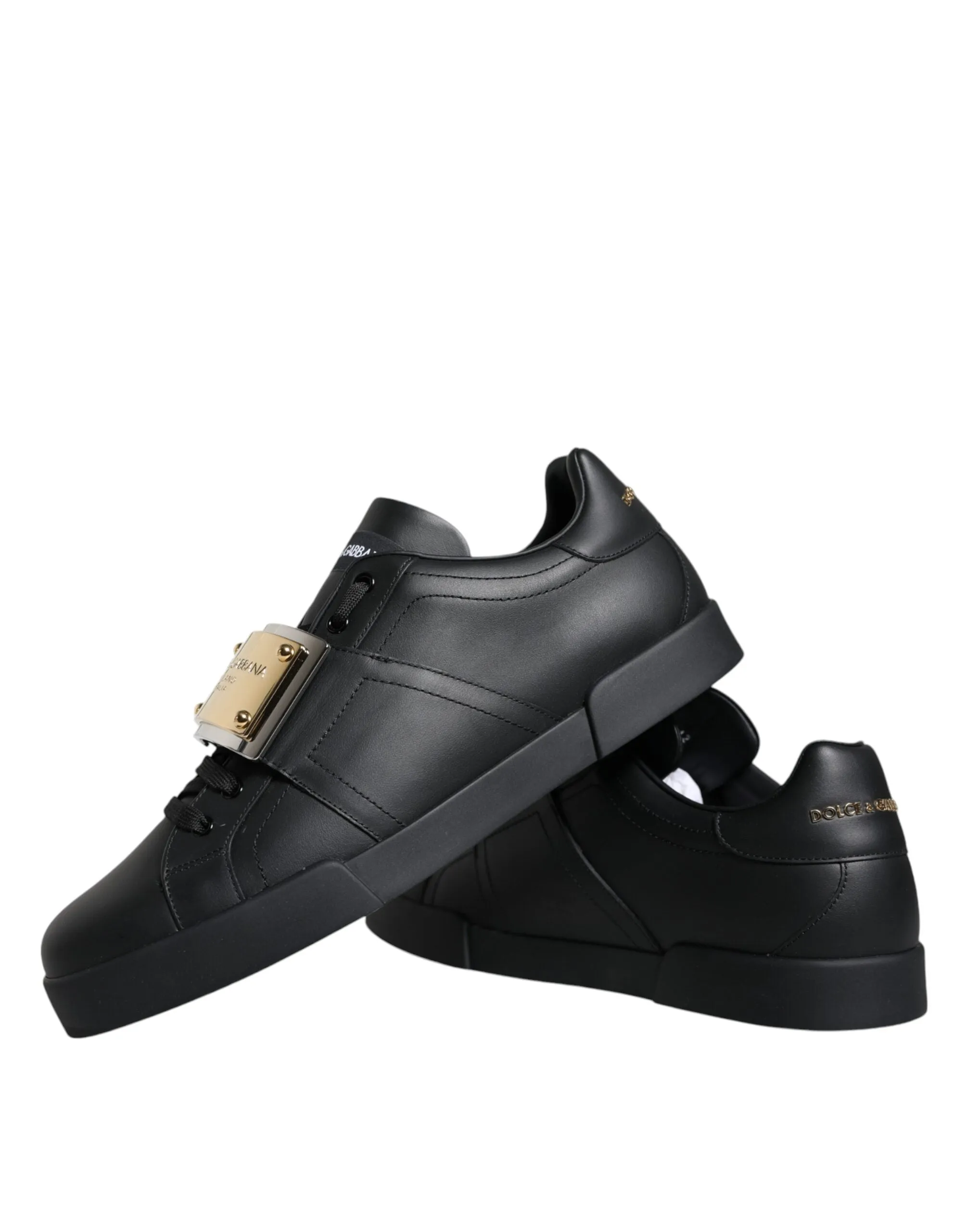 Black Leather Low Top Portofino Sneakers Shoes