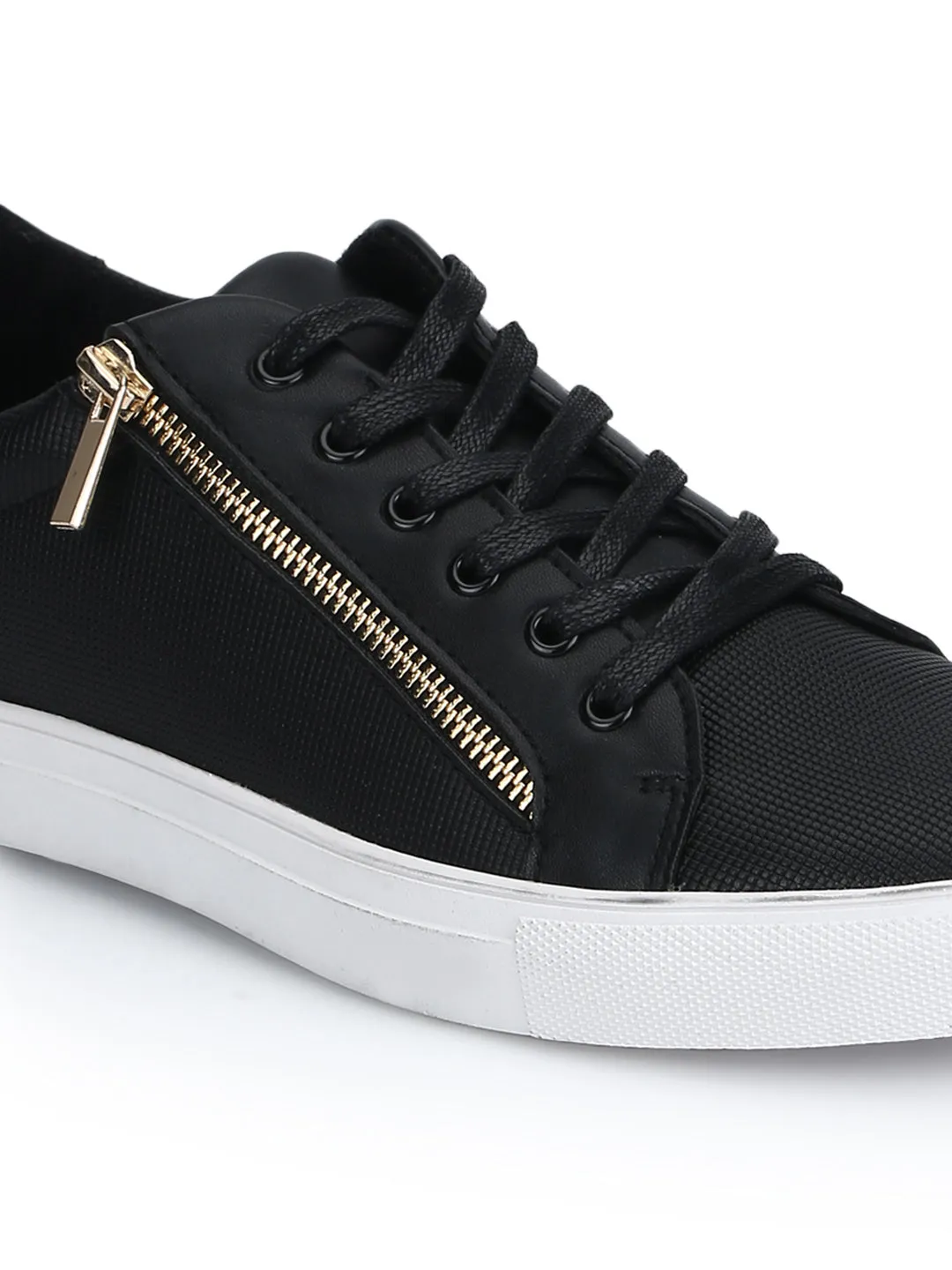 Black PU Lace-Up Men Sneakers