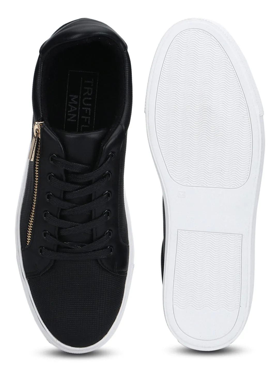 Black PU Lace-Up Men Sneakers