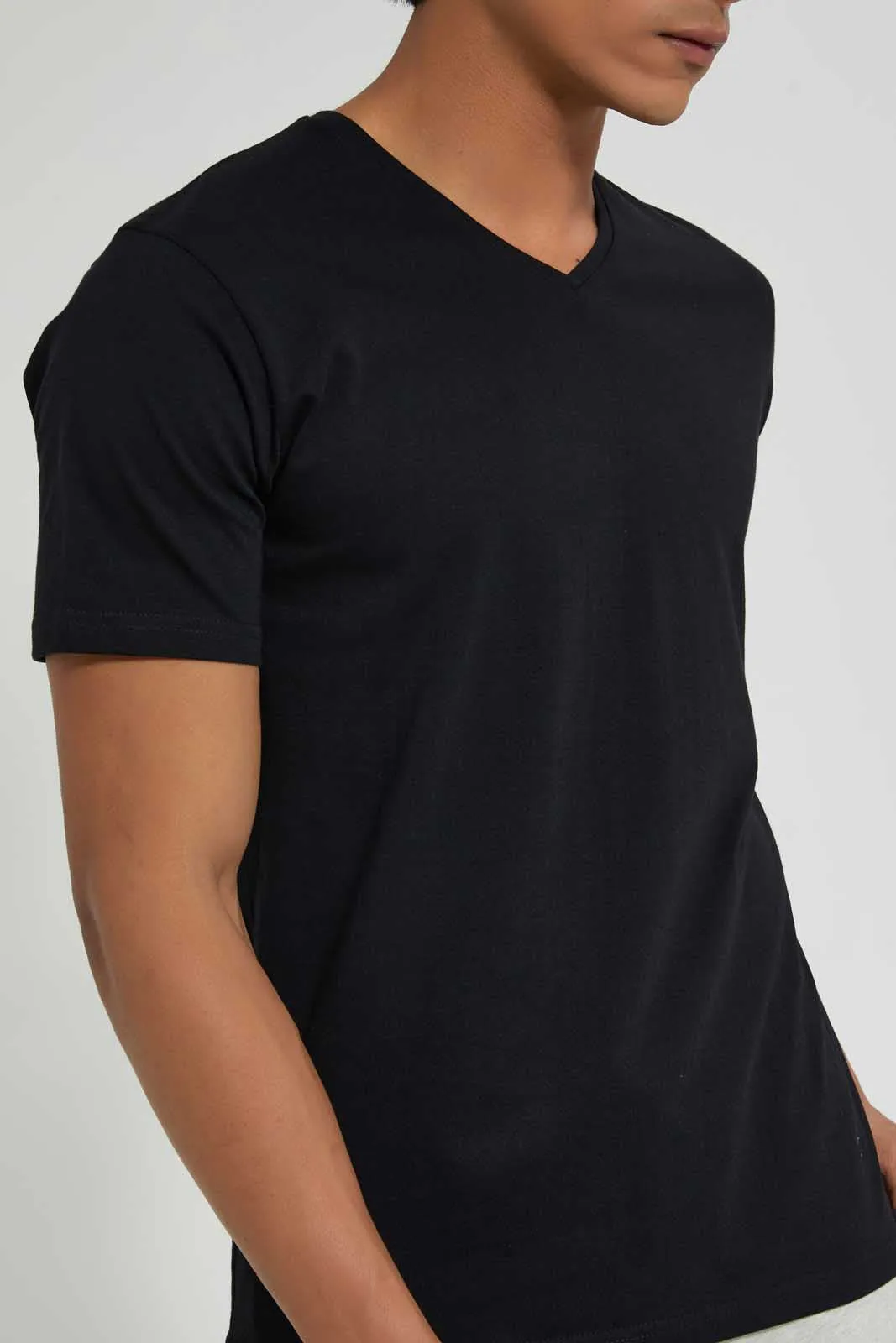 Black V-Neck Regular Fit T-Shirt