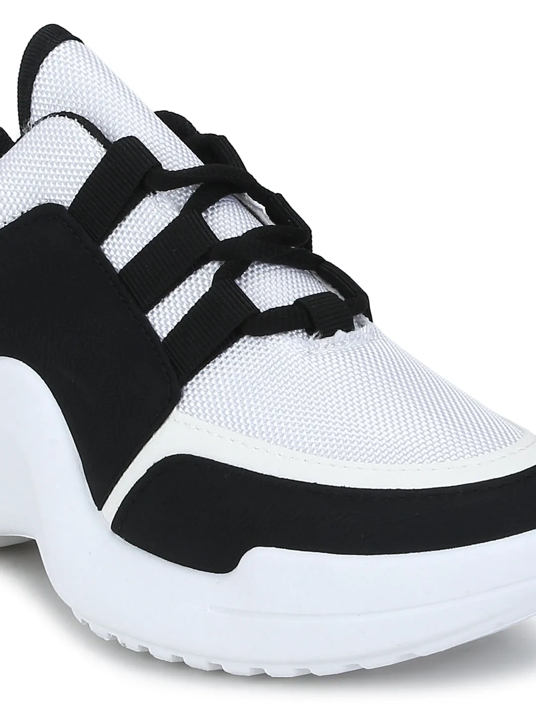 Black-White Cleated Bottom Lace-Up Sneakers