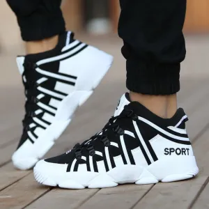 Black White Stripes Breathable Running Shoes