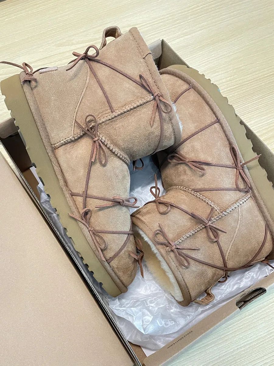 Bowknot Plush Thickened Fairy Snow Boots