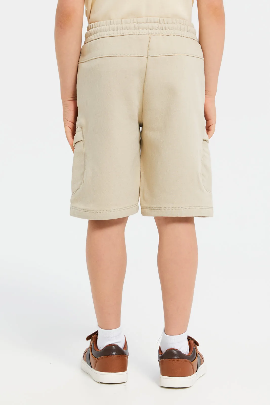 Boys Beige Denim Short With Cargo Pocket