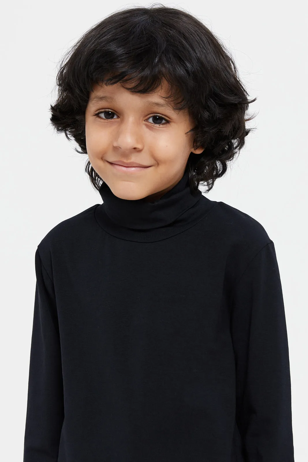 Boys Black And Charcoal Plain High Neck T-Shirt (2 Piece)