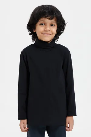 Boys Black And Charcoal Plain High Neck T-Shirt (2 Piece)