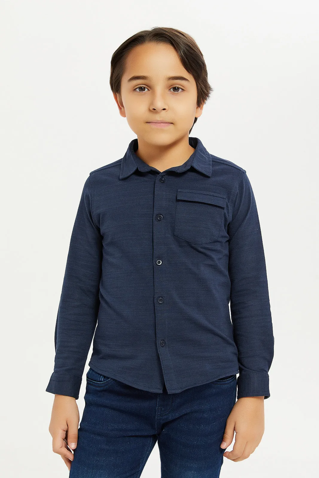 Boys Navy Collared Shirt