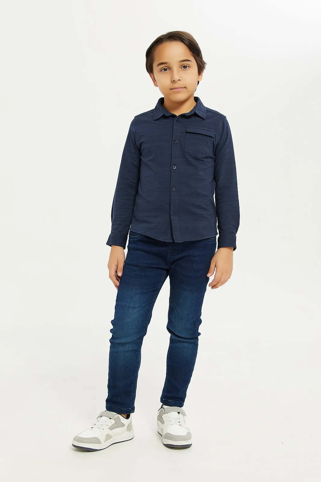 Boys Navy Collared Shirt