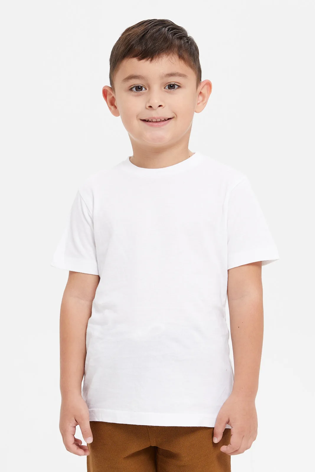 Boys White And Brown T-Shirt And Shorts Set (3 Piece)