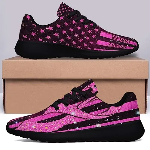 Breast Cancer Awareness Shoes Women Fashion Running Sneakers Breathable Casual Sport Tennis Shoes Black Size 7