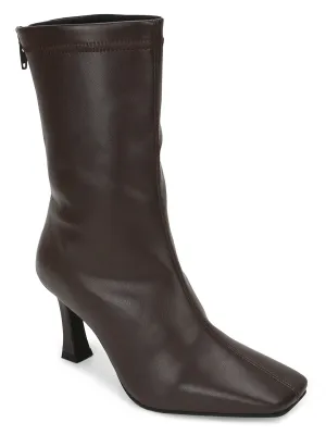 Brown PU Zip Up Kitten Heel Mid Calf Boots (TC-ST-1159-BROWNPU)