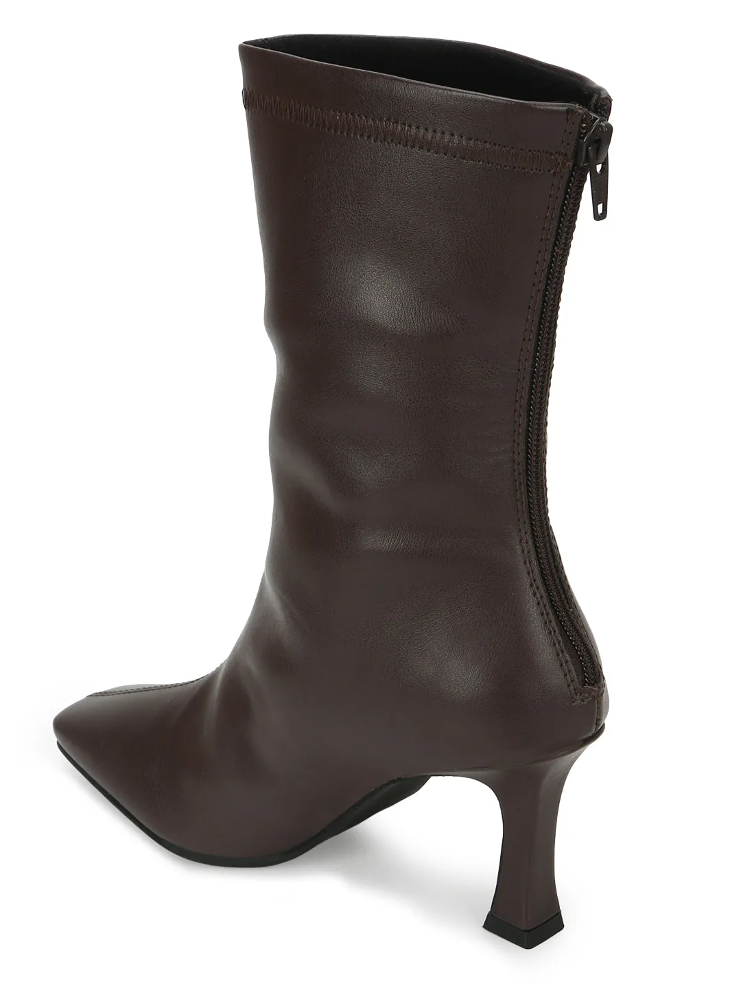 Brown PU Zip Up Kitten Heel Mid Calf Boots (TC-ST-1159-BROWNPU)