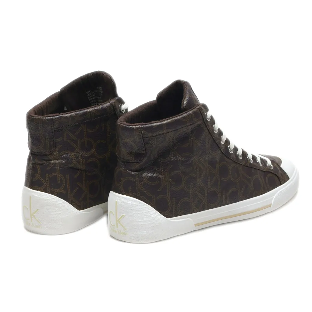 Calvin Klein High-Top Sneakers Pu Leather Brown Colour For Women