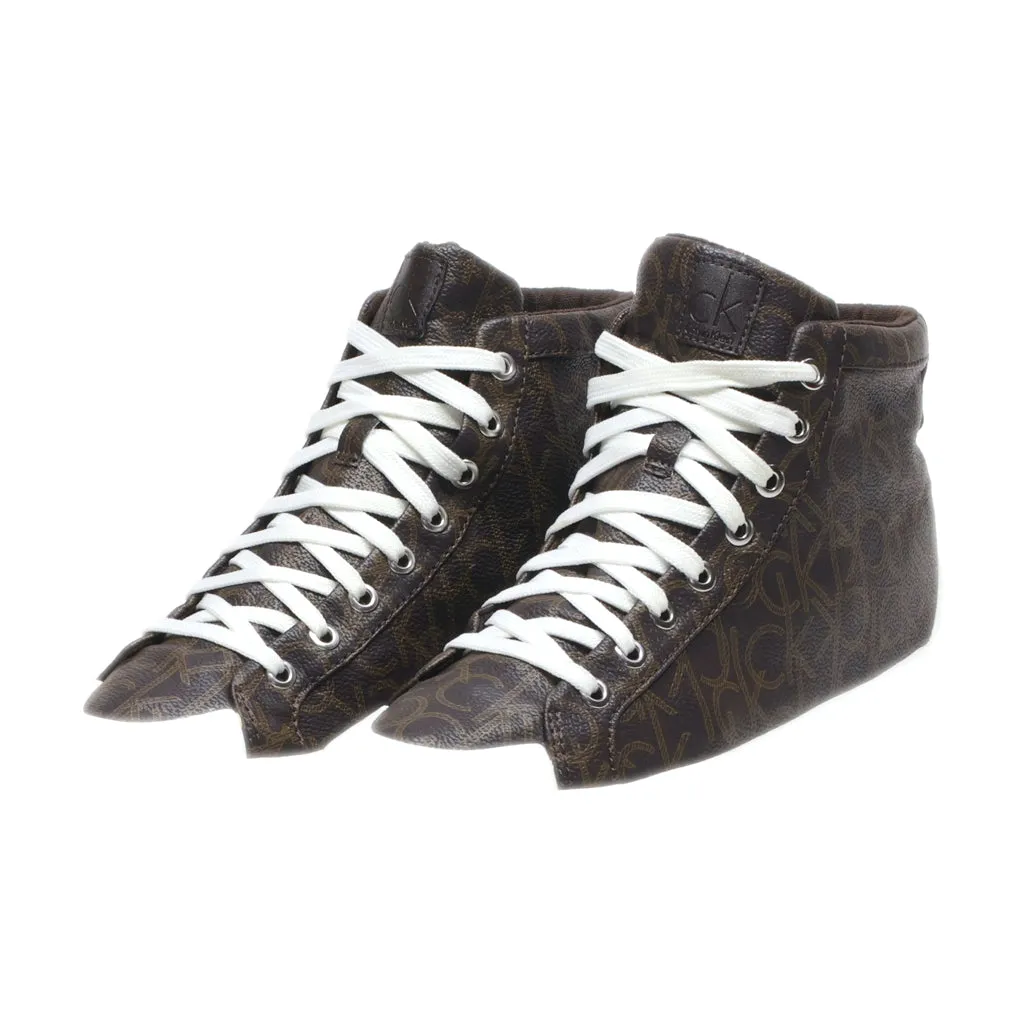 Calvin Klein High-Top Sneakers Pu Leather Brown Colour For Women