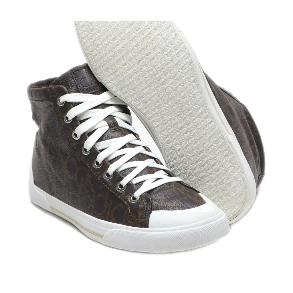 Calvin Klein High-Top Sneakers Pu Leather Brown Colour For Women