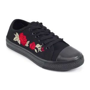 Canvas Lace Up Embroidery Trainers