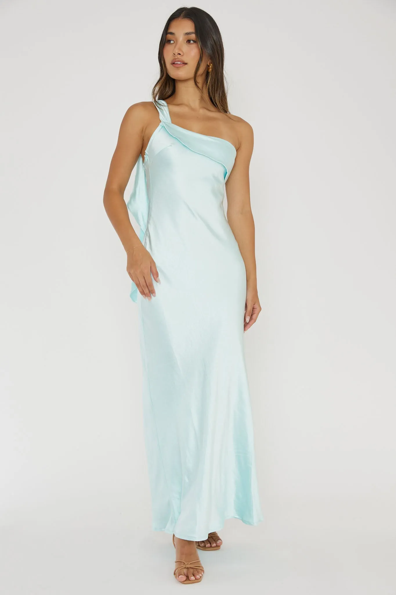 Carmel One-Shoulder Sash Maxi Dress Ice