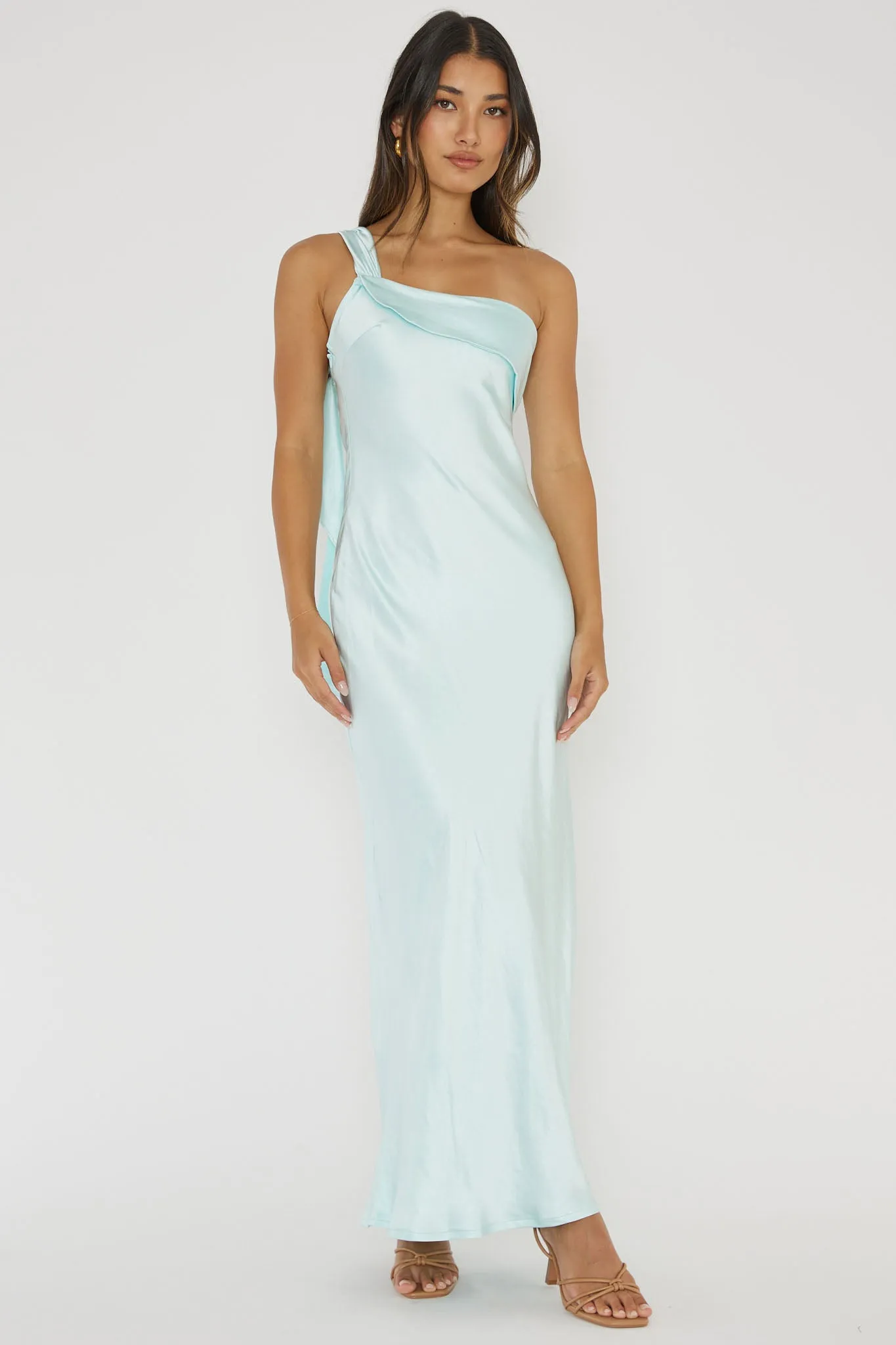 Carmel One-Shoulder Sash Maxi Dress Ice