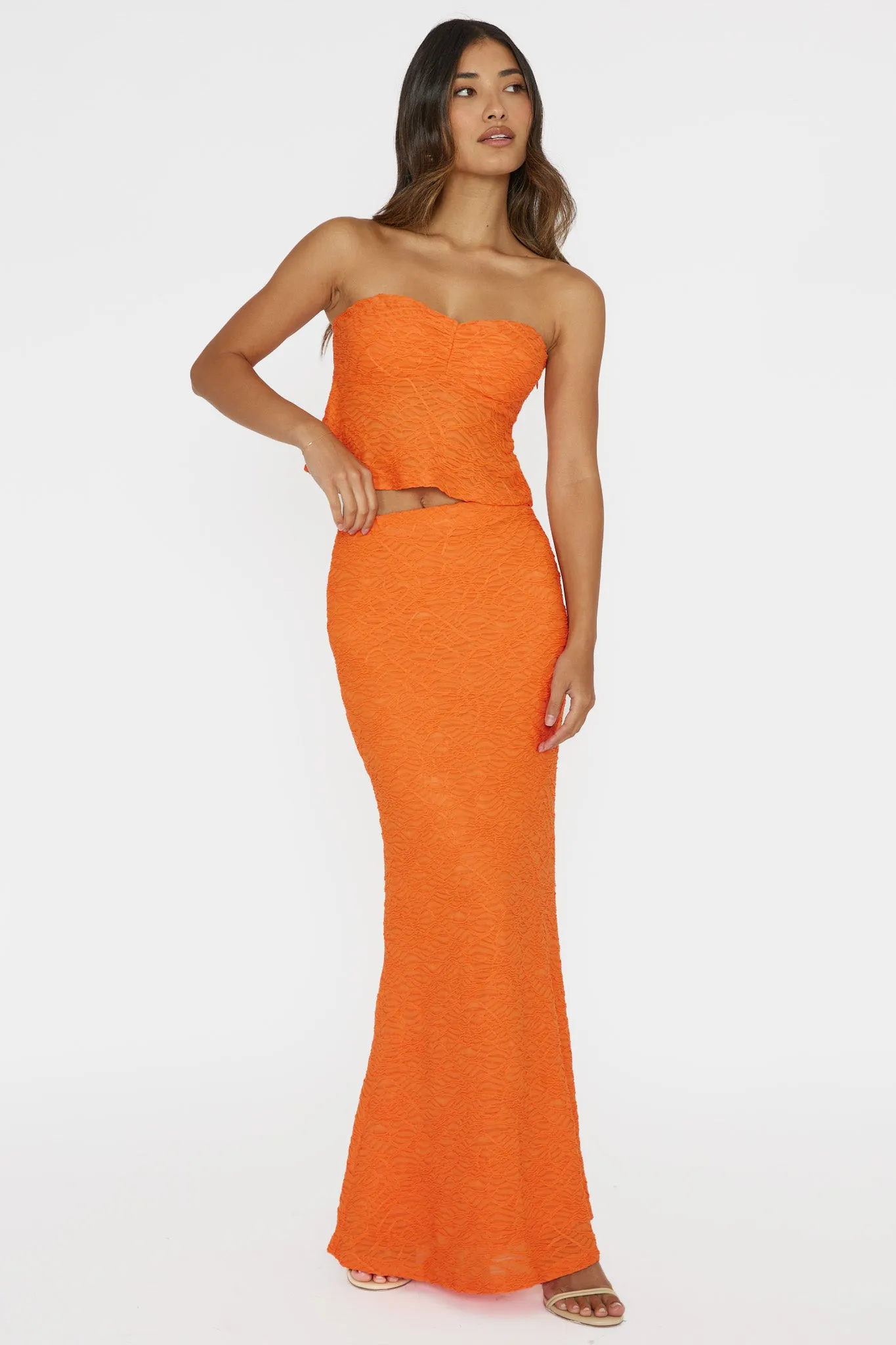 Chat Me Up Embellished Strapless Top Tangerine