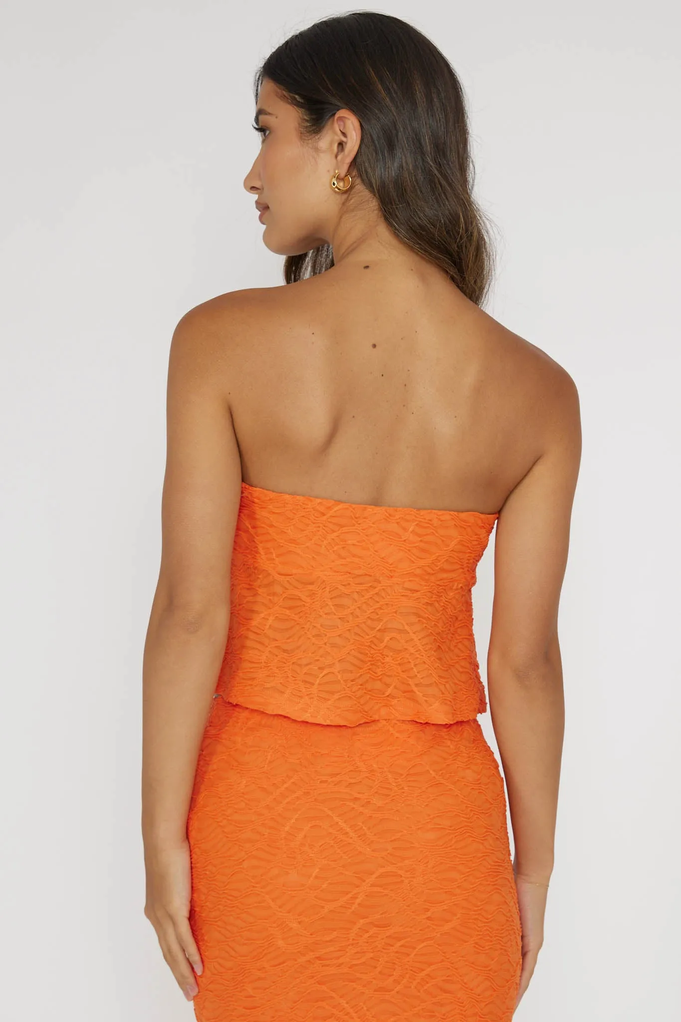 Chat Me Up Embellished Strapless Top Tangerine