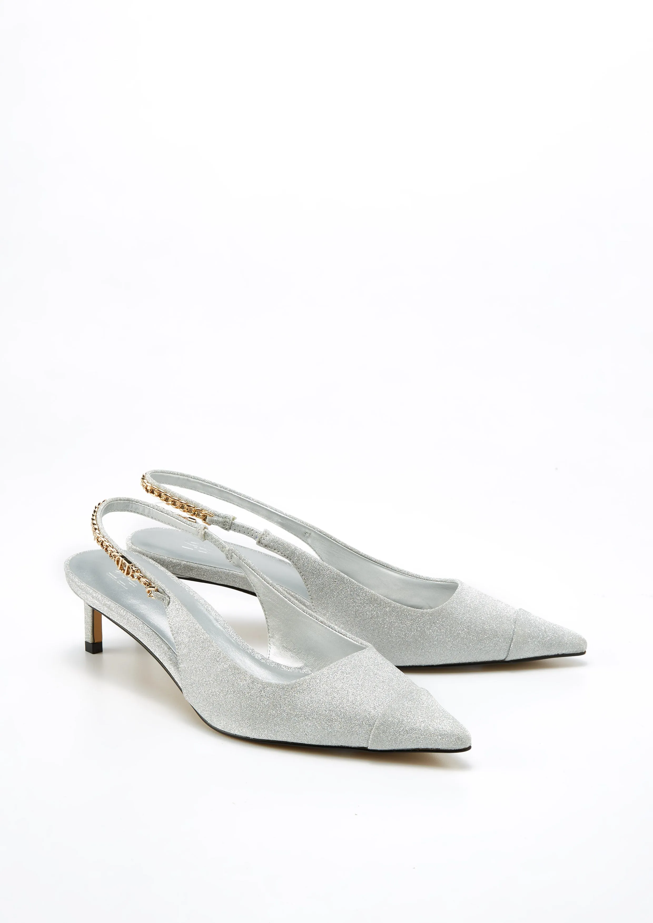 Chilly Slingback Heels - Glitter Silver