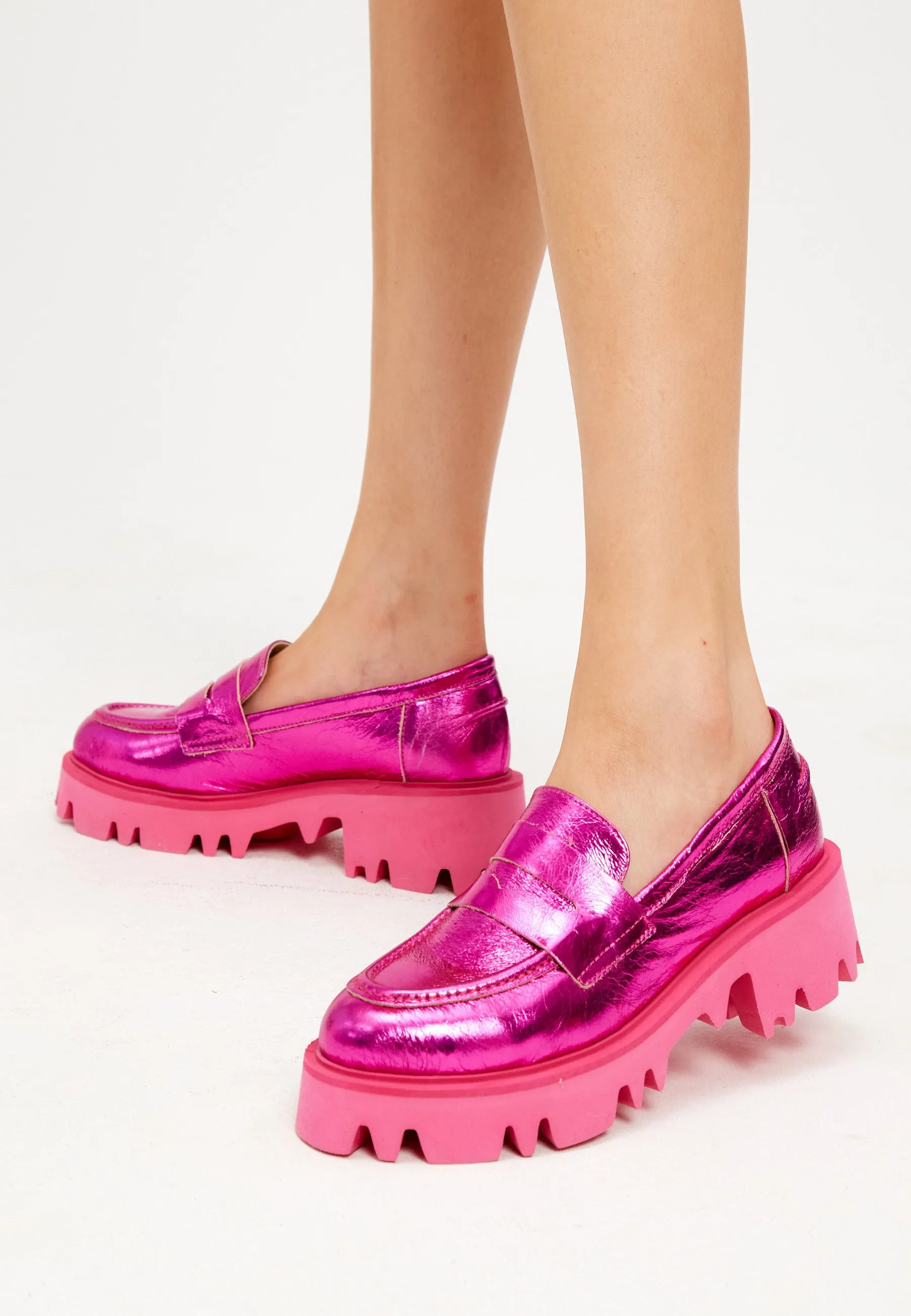 Chunky Platform Loafers - Fuchsia