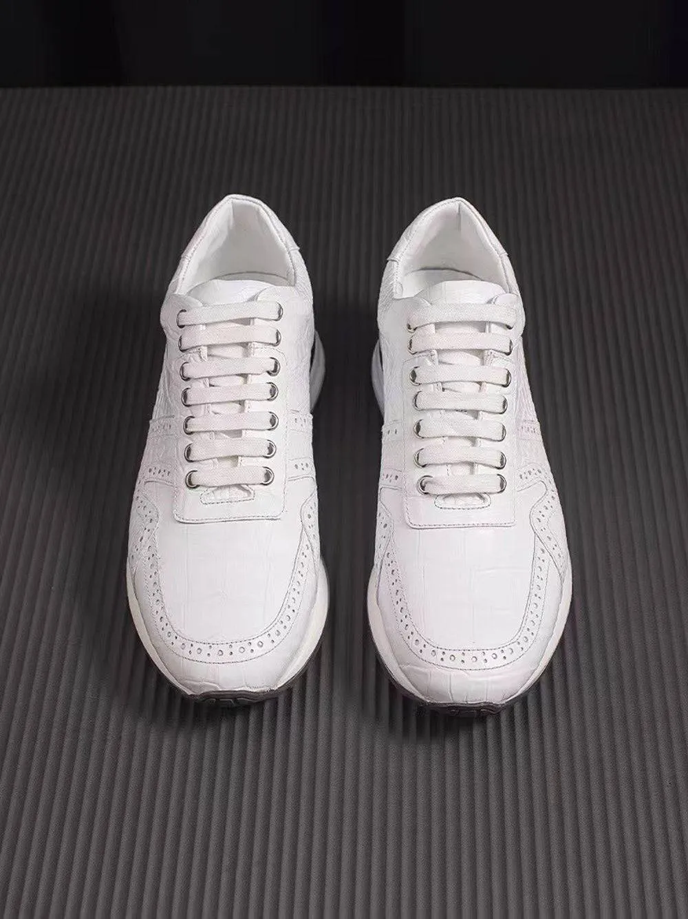 Crocodile Shoes Crocodile Leather Sneaker Shoes White