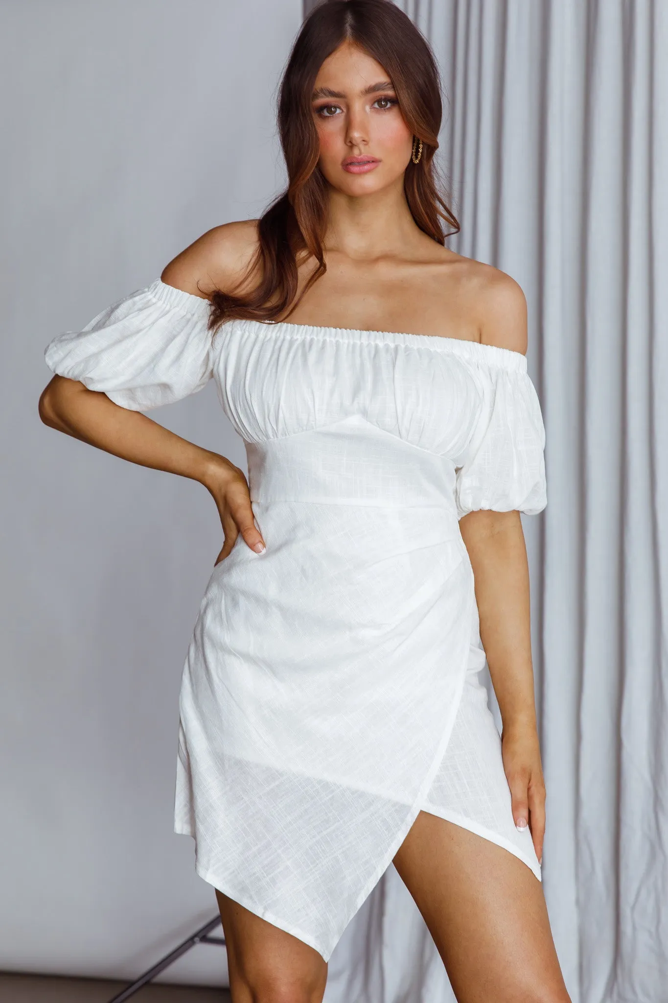 Dayanara Off-Shoulder Puff Sleeve Dress White