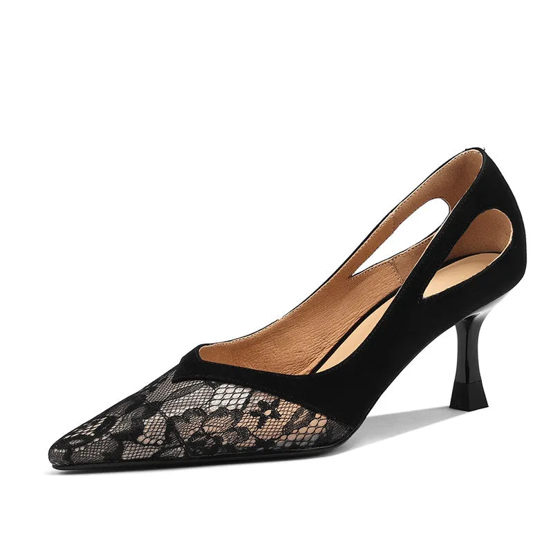 Deanna Mesh Slip on Kitten Heel Pumps