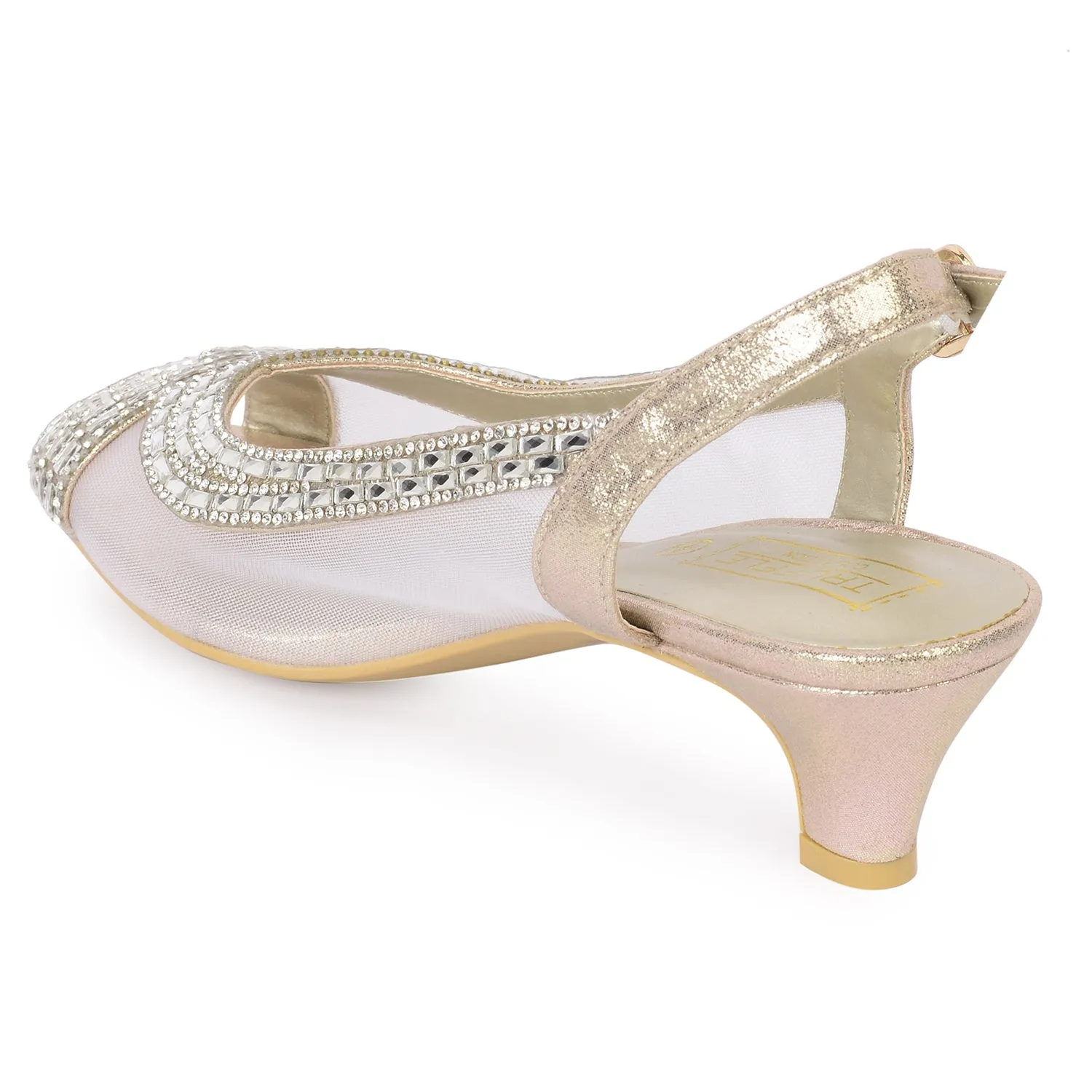 Diamonte Gold Crosover Kitten Heels.