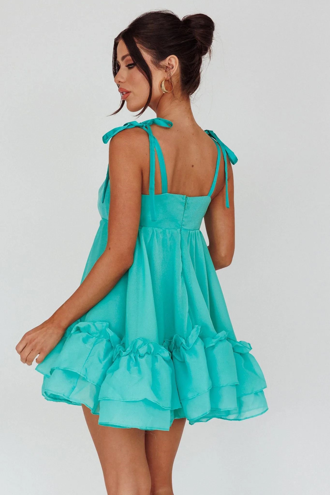 Dream Chaser Frill Hem Babydoll Dress Green