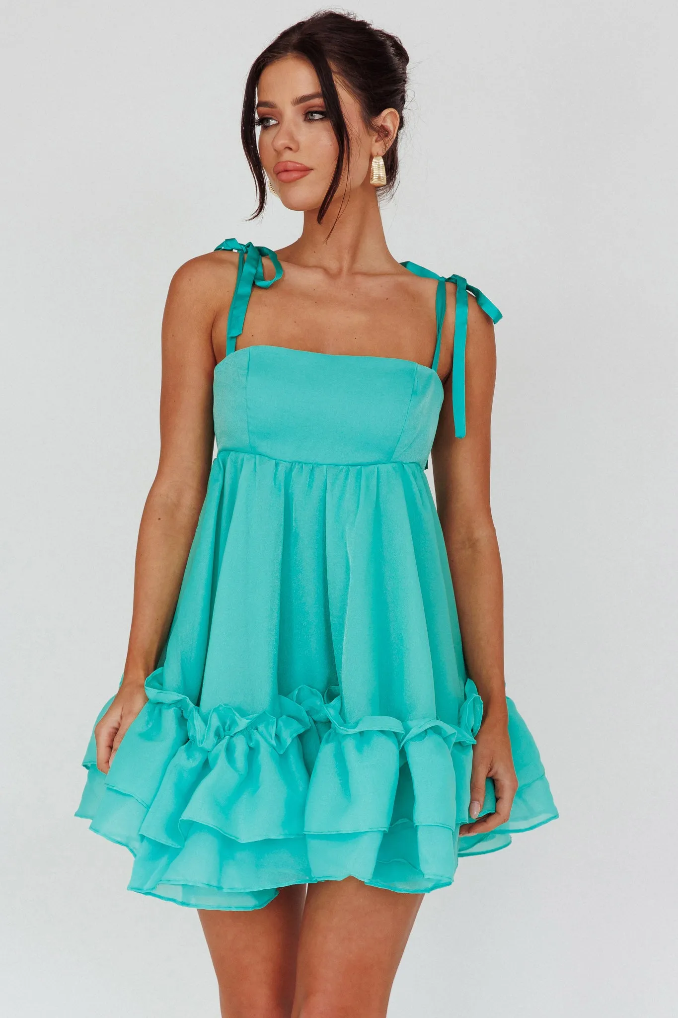 Dream Chaser Frill Hem Babydoll Dress Green