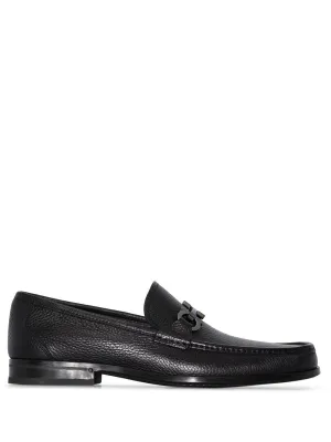 Ferragamo Elegant Black Leather Loafers with Gancini Hardware