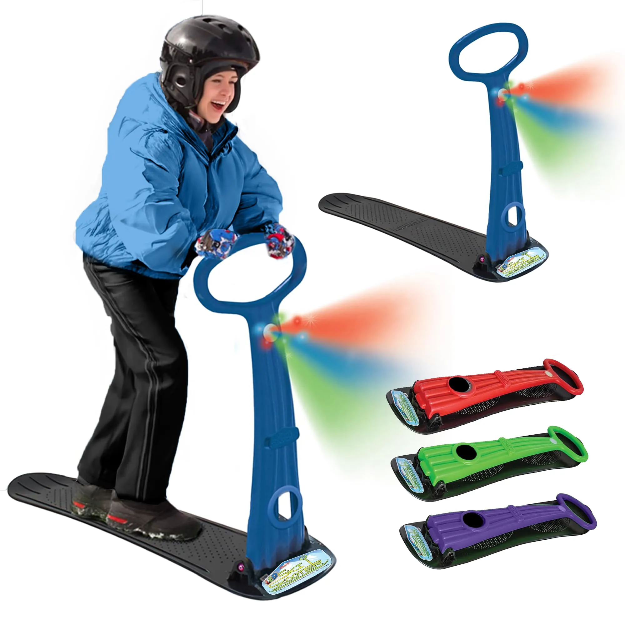 Geospace Winter Fun Foldable Snow Scooter, Ski Skate, Ski Skooter, Snow Sled, and Kids Snowboard with LED Light – Multi-purpose Portable Sandboard, Snow Skate, and Kids/Teenager Sled for All Ages-BLUE