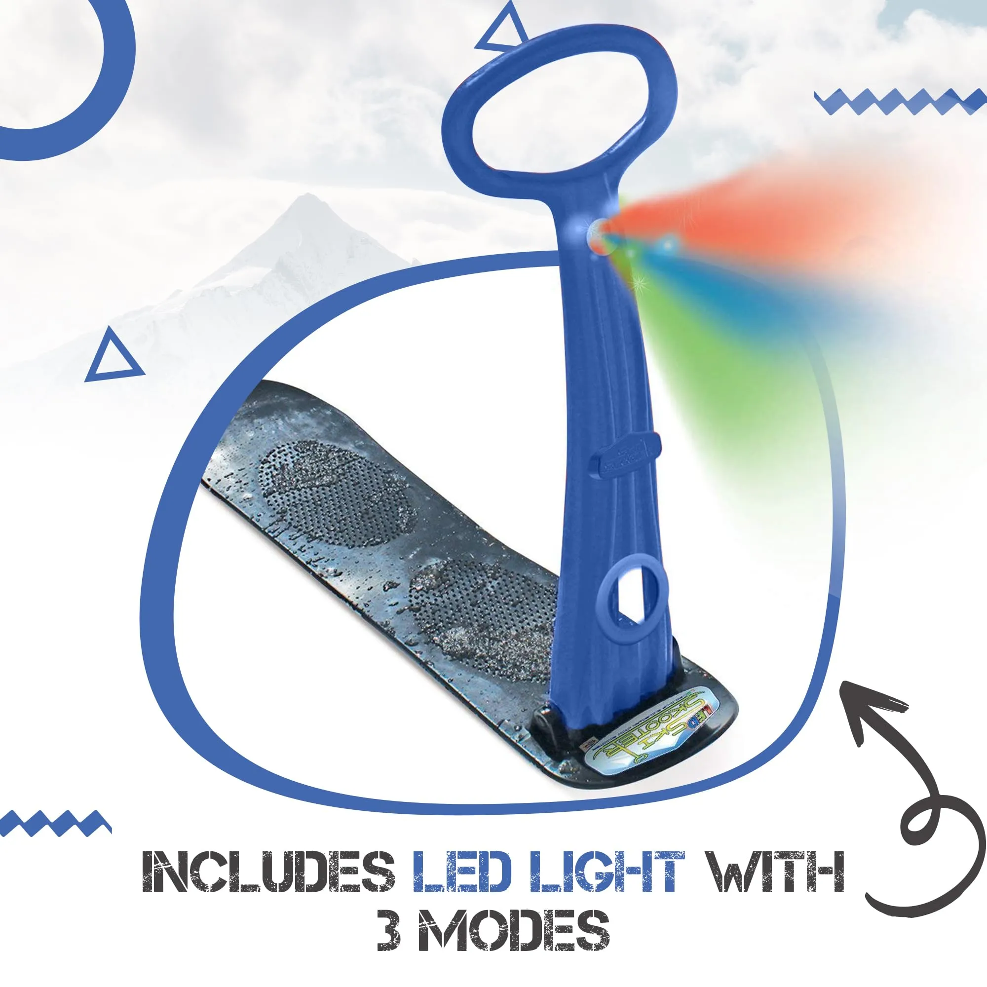 Geospace Winter Fun Foldable Snow Scooter, Ski Skate, Ski Skooter, Snow Sled, and Kids Snowboard with LED Light – Multi-purpose Portable Sandboard, Snow Skate, and Kids/Teenager Sled for All Ages-BLUE