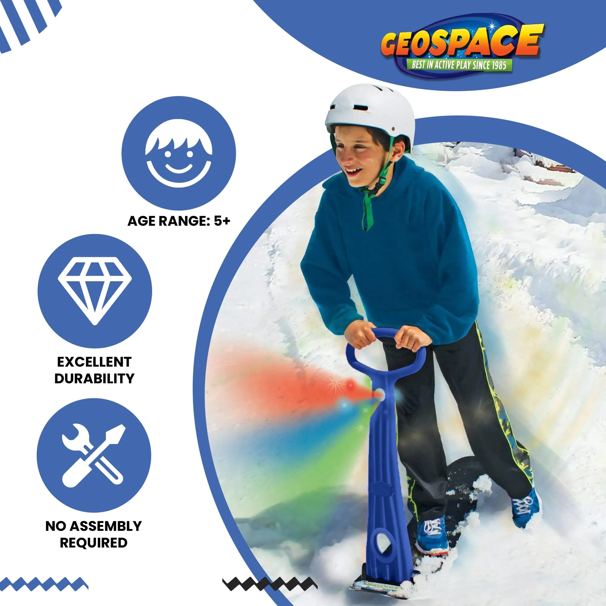 Geospace Winter Fun Foldable Snow Scooter, Ski Skate, Ski Skooter, Snow Sled, and Kids Snowboard with LED Light – Multi-purpose Portable Sandboard, Snow Skate, and Kids/Teenager Sled for All Ages-BLUE