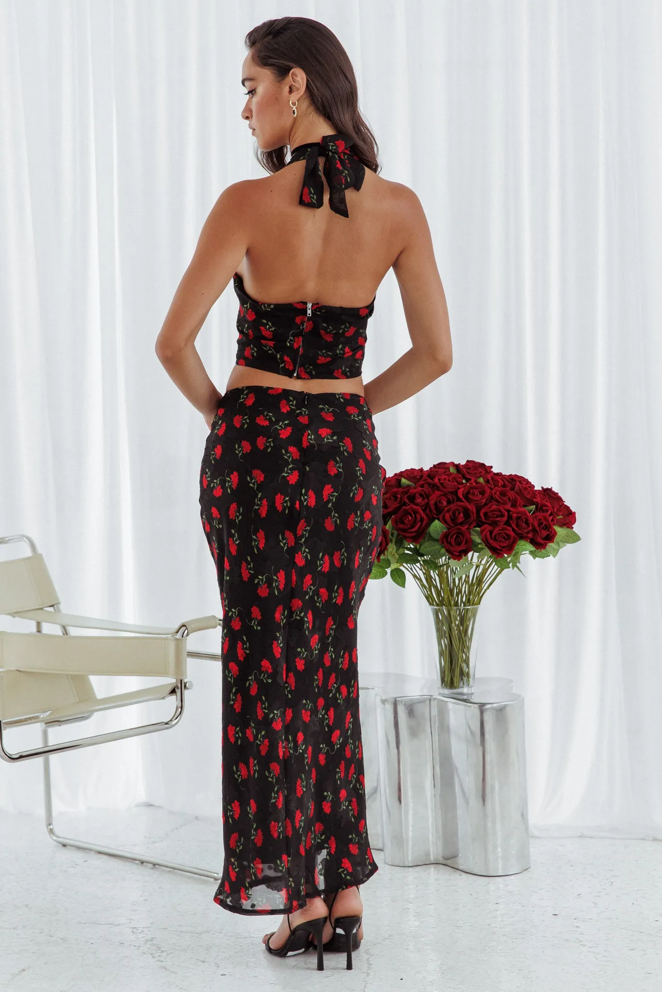 Gigi Floral Maxi Skirt Black