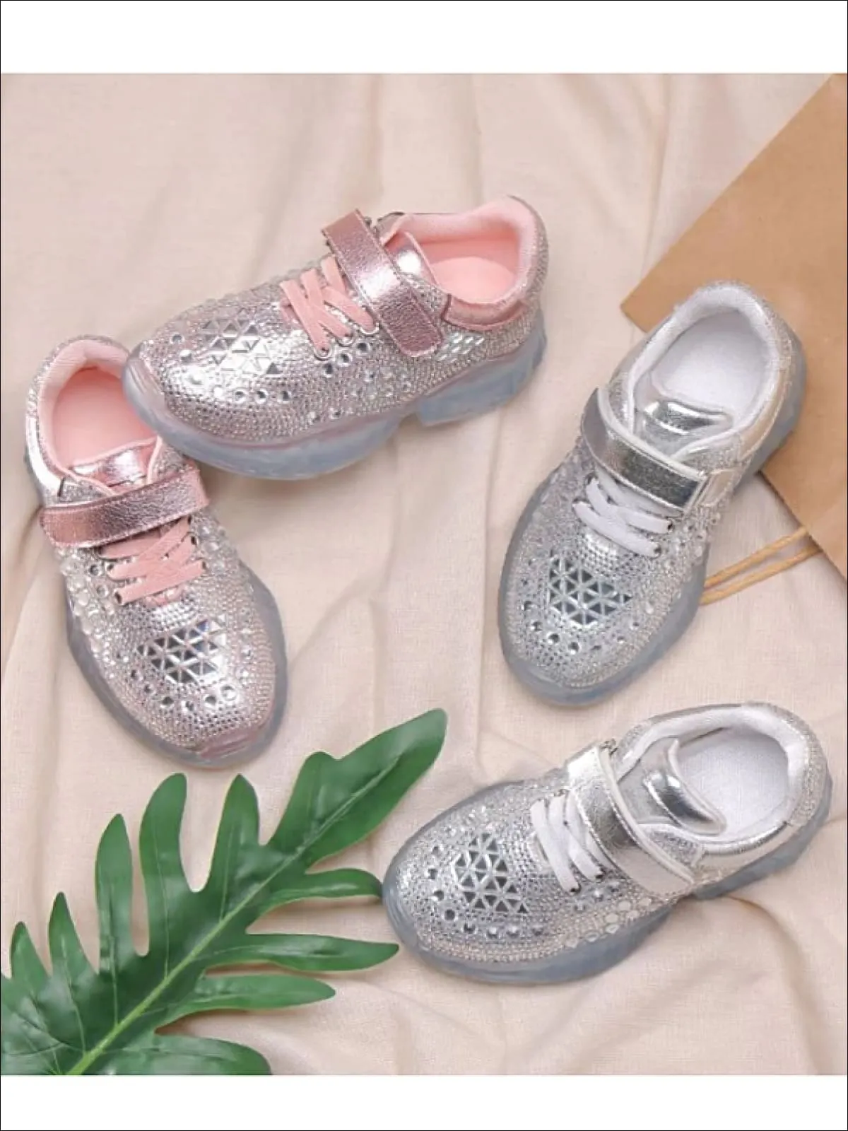 Girls Cinderella Rhinestone Adorned Sneakers with Velcro Strap By Liv and Mia