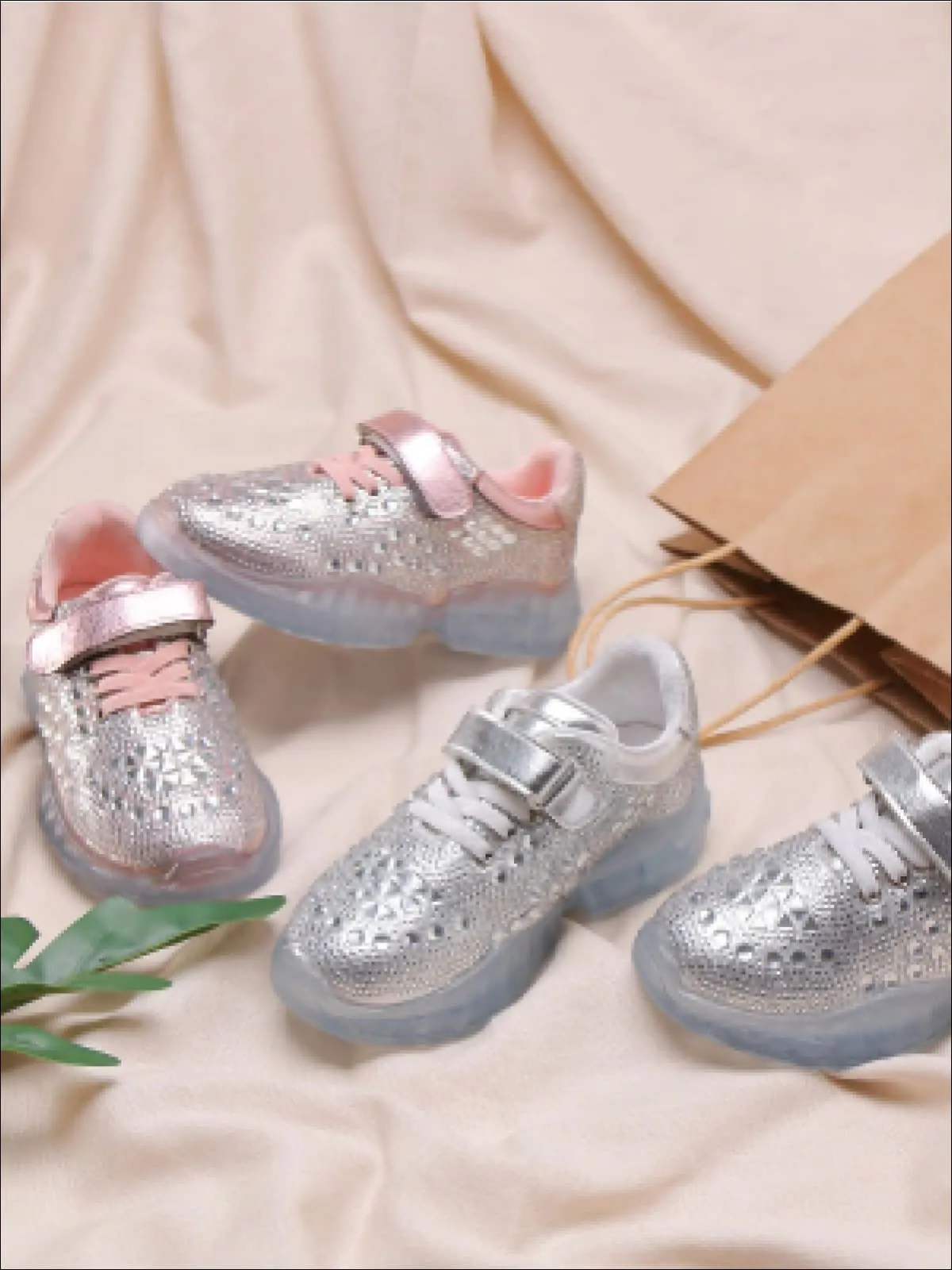 Girls Cinderella Rhinestone Adorned Sneakers with Velcro Strap By Liv and Mia