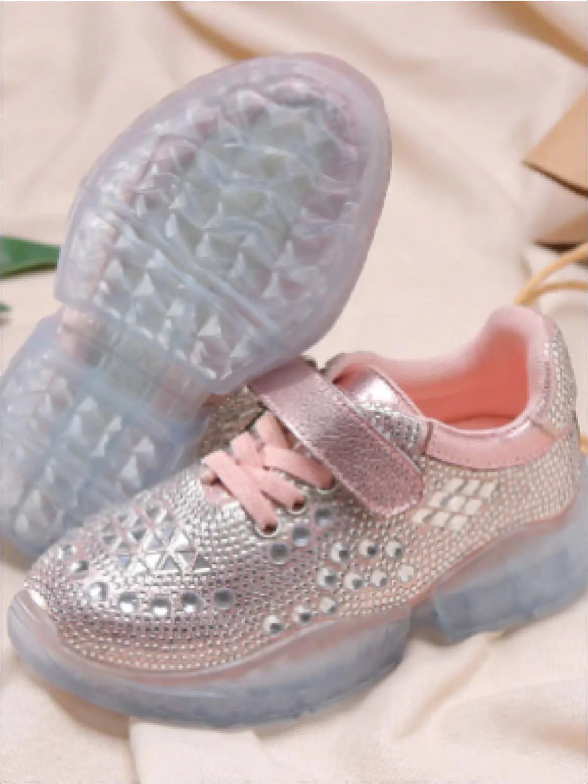 Girls Cinderella Rhinestone Adorned Sneakers with Velcro Strap By Liv and Mia