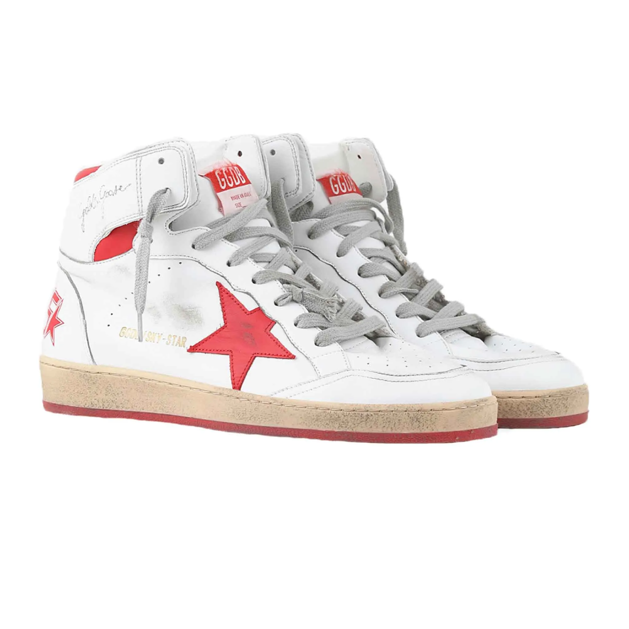 Golden Goose Red Sky-Star High-Top Sneakers in White