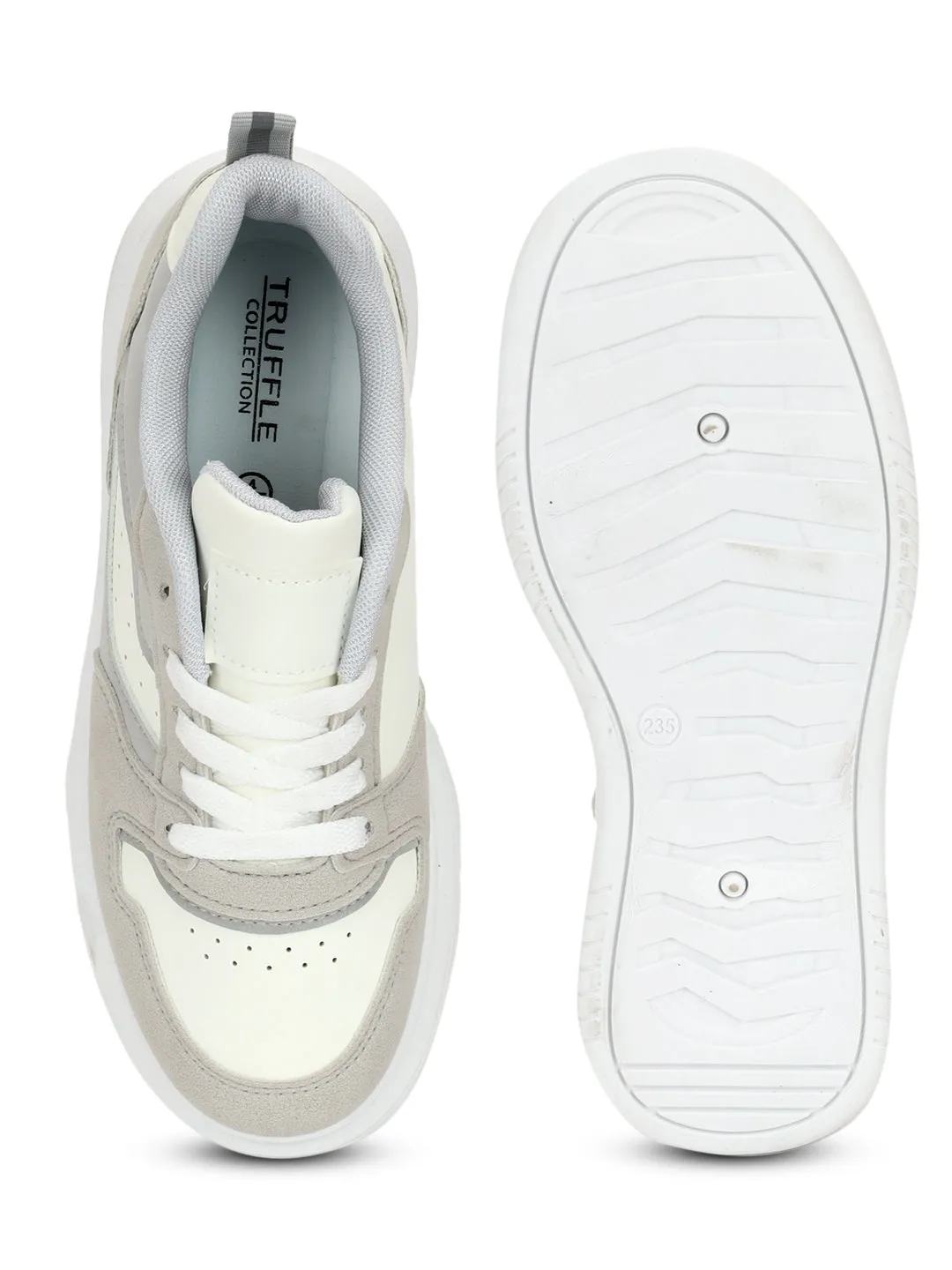 Grey White Suede Stylish Lace-Up Sneakers (TC-RS3609-GRYWHT)