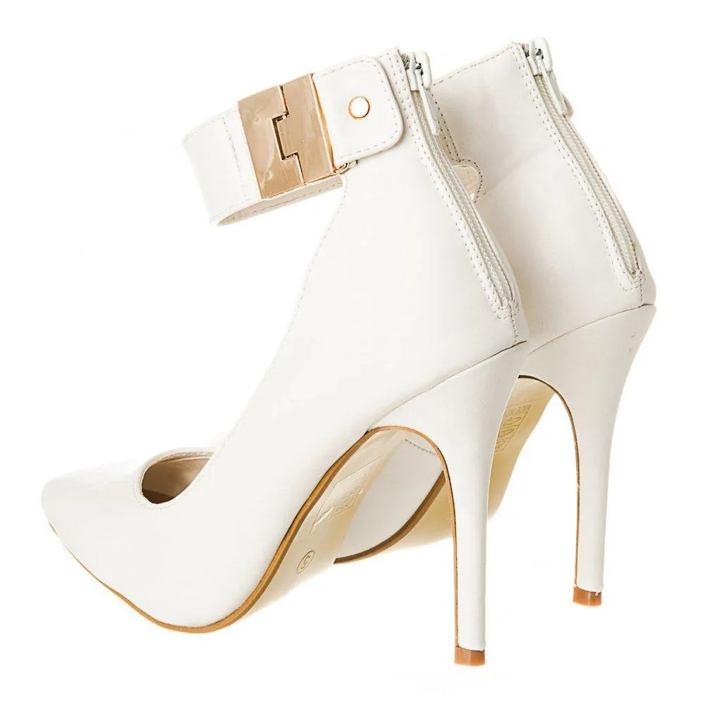 High Stiletto Heel Pointed Toe Ankle Strap Court Shoe